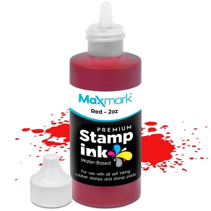 MaxMark Premium Refill Ink with Control Tip Bottle for Self-Inking Stamps, Red Color - 2 oz. - Image 1